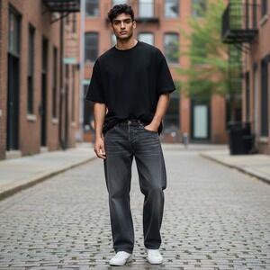 Diesel Ravix L32 Mens Faded Black Wide Leg Jeans Made in Italy Cotton Button Fly